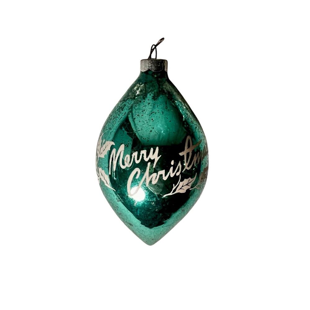 Vintage Ornament Shiny Brite Tree Ornament, MCM Christmas Ball Merry Christmas I